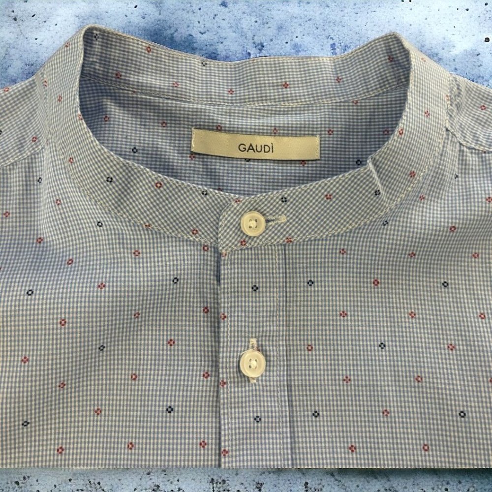 Collarless Gaudi button down shirt, made in Italy